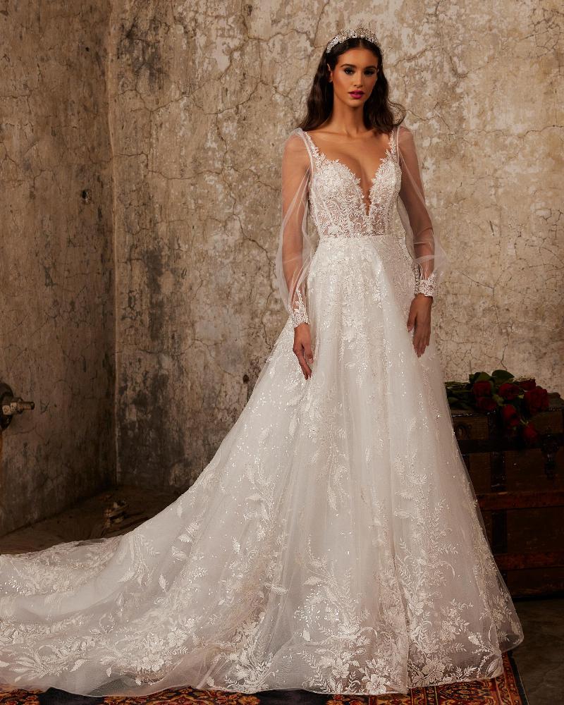 122248 long sleeve open back wedding dress with sparkly beaded lace3